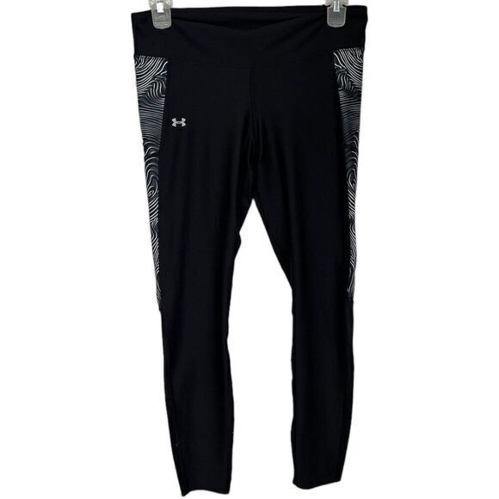 Under Armour Zip Pocket Gym Yoga Running Leggings Swirl Detail Black Size XL